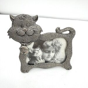 Vintage Cat Picture Frame Silver Pewter Finish Kitten Decor 3.5x2.5 Taiwan NEW